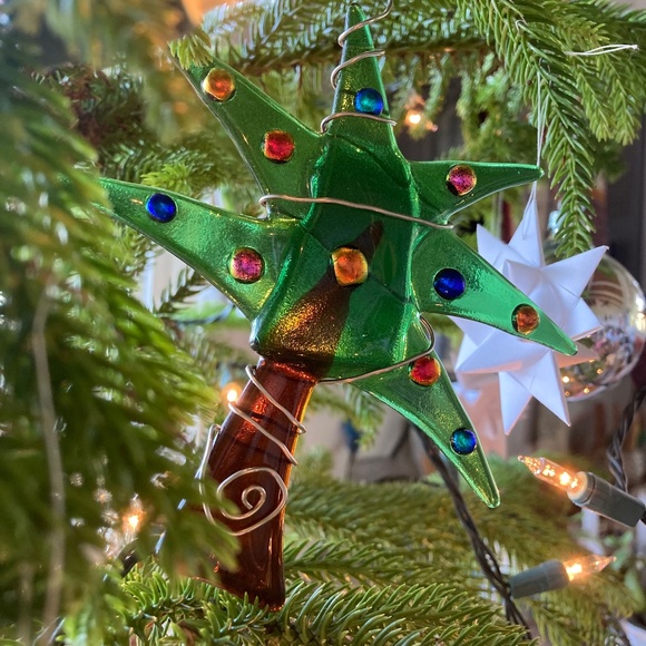 Fused Glass Christmas Palm Tree Ornament - Picture 1 of 6